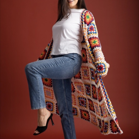 Hand knit crochet Kimino - Picture 2 of 4